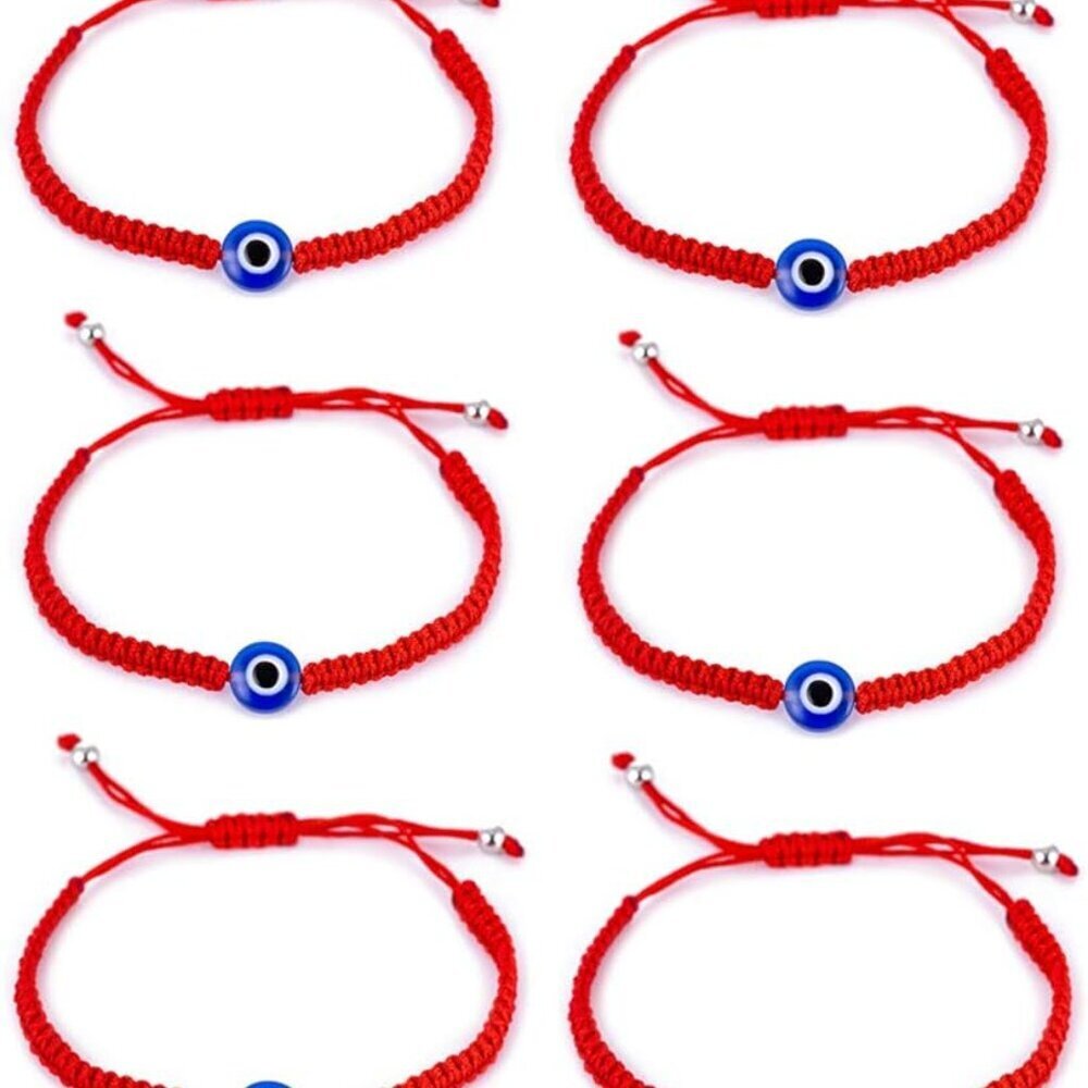 6pcs Red String Evil Eye Charm Bracelets for Women Men Handmade Macrame Braided